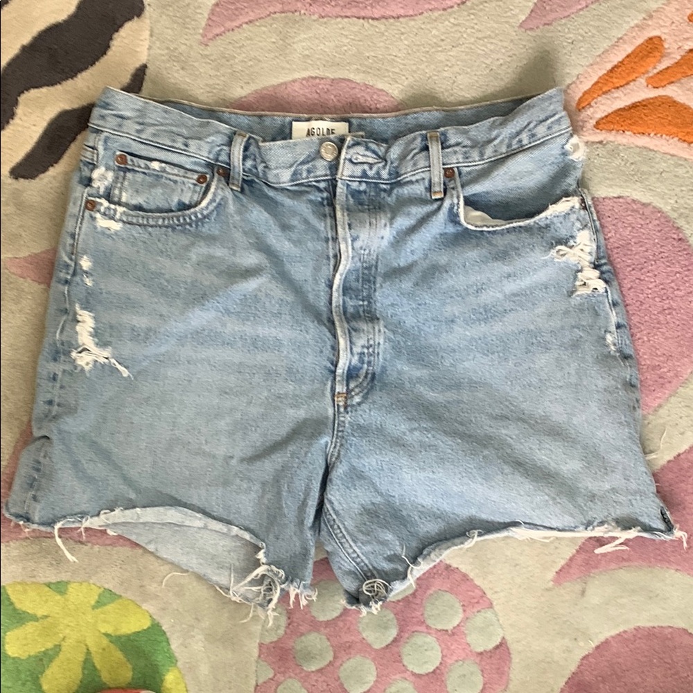 AGOLDE Women's Light Blue Distressed Denim Shorts